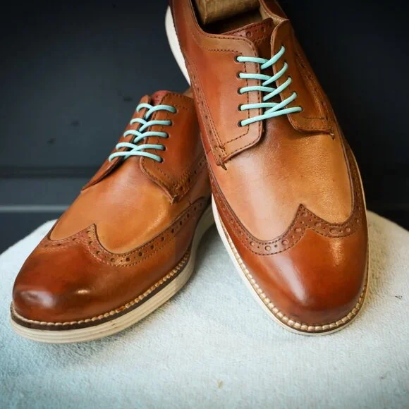 SALE - Cole-Haan 8.5-M Brown Wingtip Derby Mens Dress Shoes - Picture 3 of 12